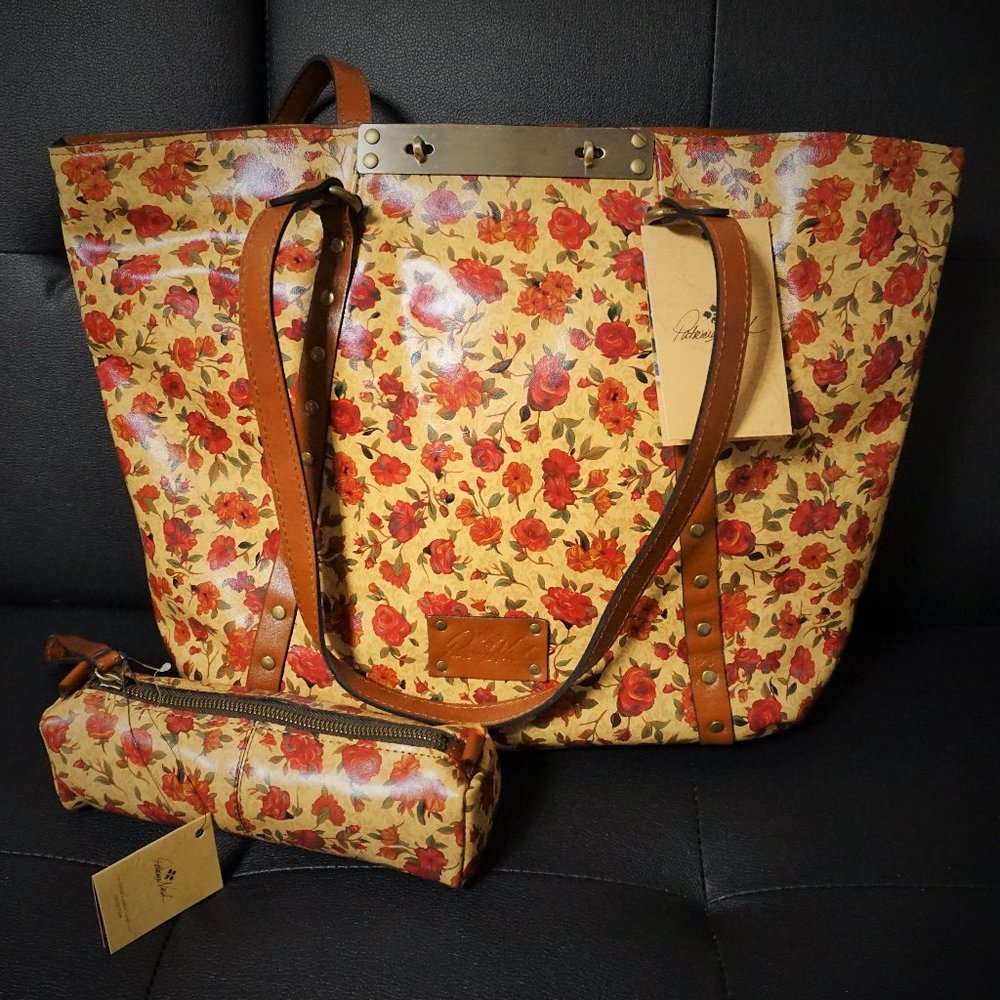 Patricia Nash Rose Print Travel Tote + Pencil Bag